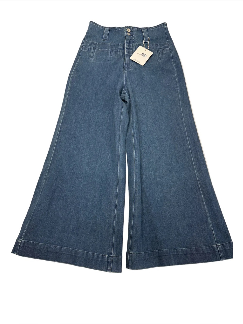 NEW Ultra Wide Leg High Rise Denim Crop Blue Jeans Sz M by Montendre